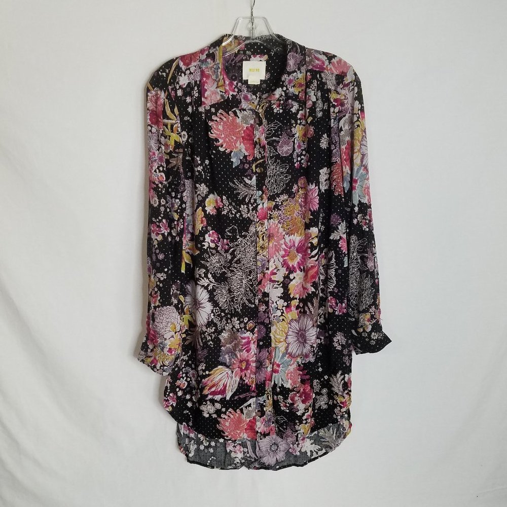 Maeve‎ Anthropologie Floral Button Front High Low Tunic Shirt Top Womens Size XS